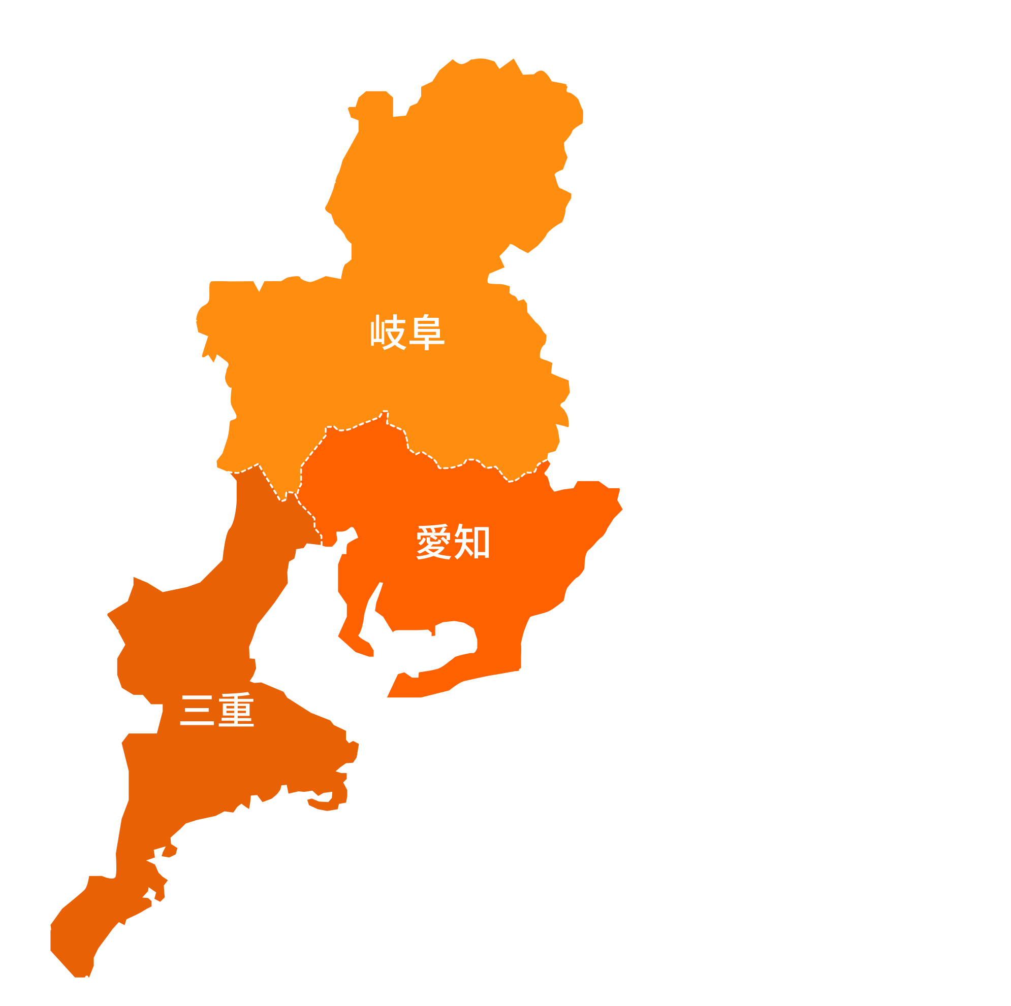 東海3県を中心とした地図